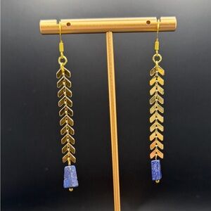 ✨ Handmade Gold-Tone Chain & Blue Stone Drop Earrings ✨